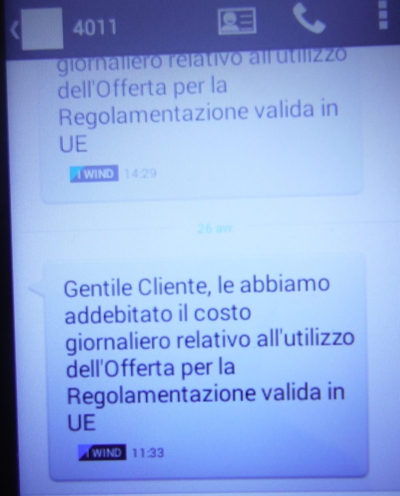 wind sms addebito tariffa roaming imposta